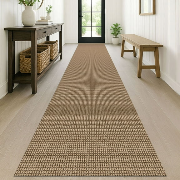 iOhouze Runners Rugs 2.6x12 ft Washable Boho Hallway Runner Rugs with Rubber Backing Natural Cotton Long Hall Carpet Runner for Indoor Hallway Entryway Kitchen Bedroom