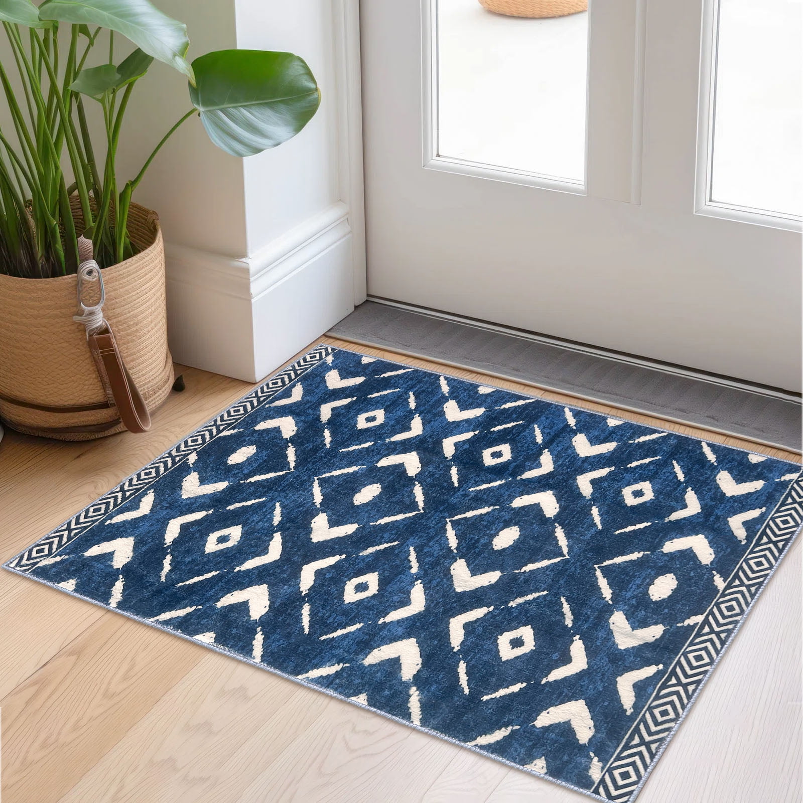 iOhouze Small Rug 2 x3 Entryway Rug Moroccan Area Rugs Thin Indoor Door Mat Washable Non Slip Throw Rug Ultra Soft Print Geometric Boho Rug for Bedroom Kitchen Entrance Blue Walmart Business