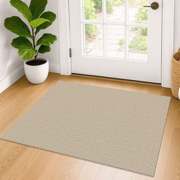 iOhouze Throw Rugs with Rubber Backing Small Rug Washable Rugs 2x3 Non Slip Rug for Entryway Braided Cotton Inddor Doormat for Entrance Kitchen Bedroom, Sand/Beige