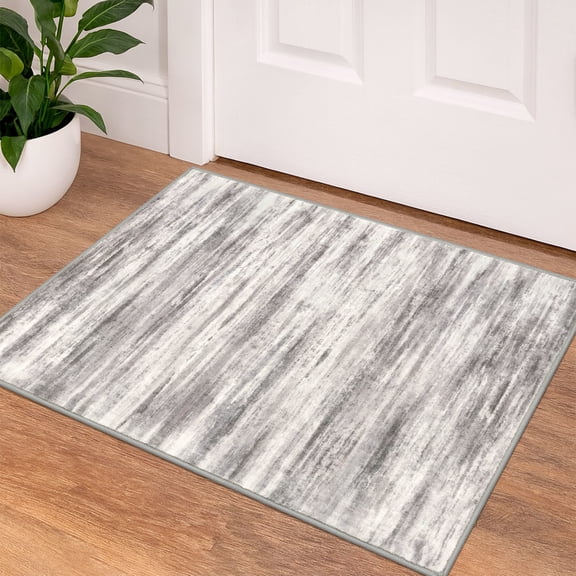 iOhouze 2x3 Small Area Rugs Abstract Rugs Throw Rugs with Rubber Backing Washable Indoor Front Door Mat Print Faux Wool Doormat for Bedside Entrance Entryway, Grey Beige
