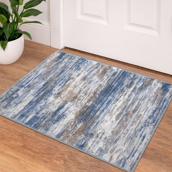 iOhouze 2x3 Small Area Rugs Abstract Rugs Throw Rugs with Rubber Backing Washable Indoor Front Door Mat Print Faux Wool Doormat for Bedside Entrance Entryway, Blue Rust White