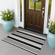 iOhouze Outdoor Rugs Black and White Striped Porch Rug 2.3 x3.6 ft Outdoor Doormats Front Door Rug Washable Door Mat Kitchen Entryway Bedroom Laundry Room