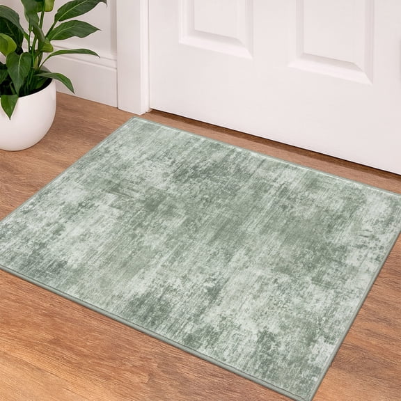 iOhouze Throw Rug with Rubber Backing Abstract Small Area Rugs 2x3 Washable Rugs Non Slip Low Pile Soft Printed Faux Wool Door Mat for Entrance Entryway Foyer Kitchen Bedroom, Sage Green