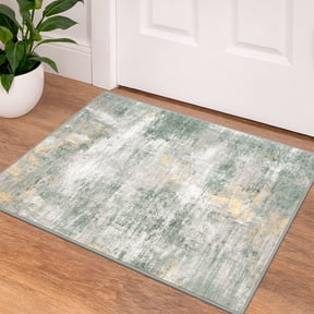 iOhouze Throw Rug with Rubber Backing Abstract Small Area Rugs 2x3 Washable Rugs Non Slip Low Pile Soft Printed Faux Wool Door Mat for Entrance Entryway Foyer Kitchen Bedroom, Light Green/Gray/Orange