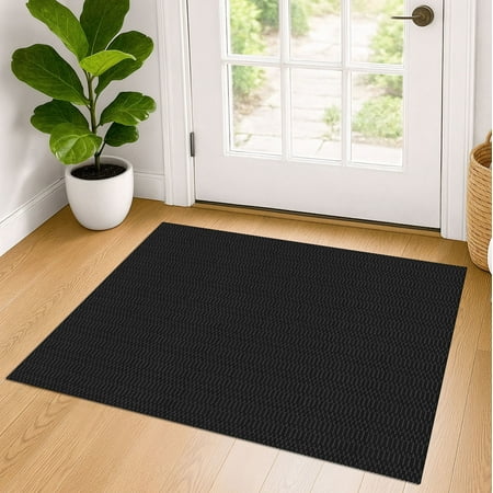 iOhouze Throw Rugs with Rubber Backing Washable Area Rugs 2x3 ft Small Entryway Rug Braided Cotton Inddor Doormat for Entrance Kitchen Bedroom, Black/Charcoal Grey