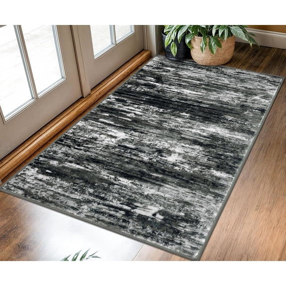 iOhouze Washable Entryway Rugs 3x5 Modern Abstract Non slip Area Rug Soft Low Pile Print Distressed Abstract Carpet for Bedroom Living Room Kithen Bedroom,, Black White Grey Green