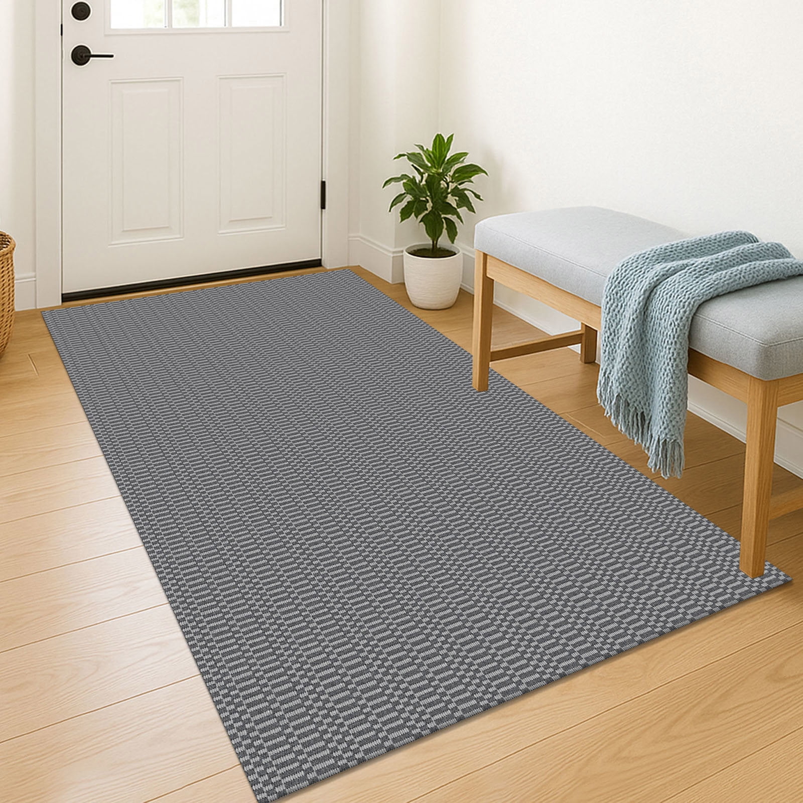 iOhouze Washable Rugs 3x5 ft Area Rug Entryway Rugs Rubber Backed Throw Rugs Indoor Door Mat Kitchen Rugs Braided Floor Carpet for Entrance Bathroom Kitchen Charcoal Grey/Dark Grey