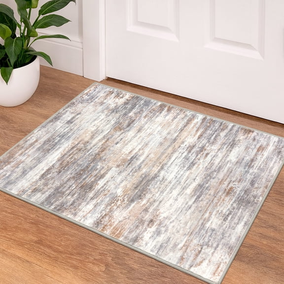 iOhouze 2x3 Small Area Rugs Abstract Rugs Throw Rugs with Rubber Backing Washable Indoor Front Door Mat Print Faux Wool Doormat for Bedside Entrance Entryway, Multi-grey/Orange