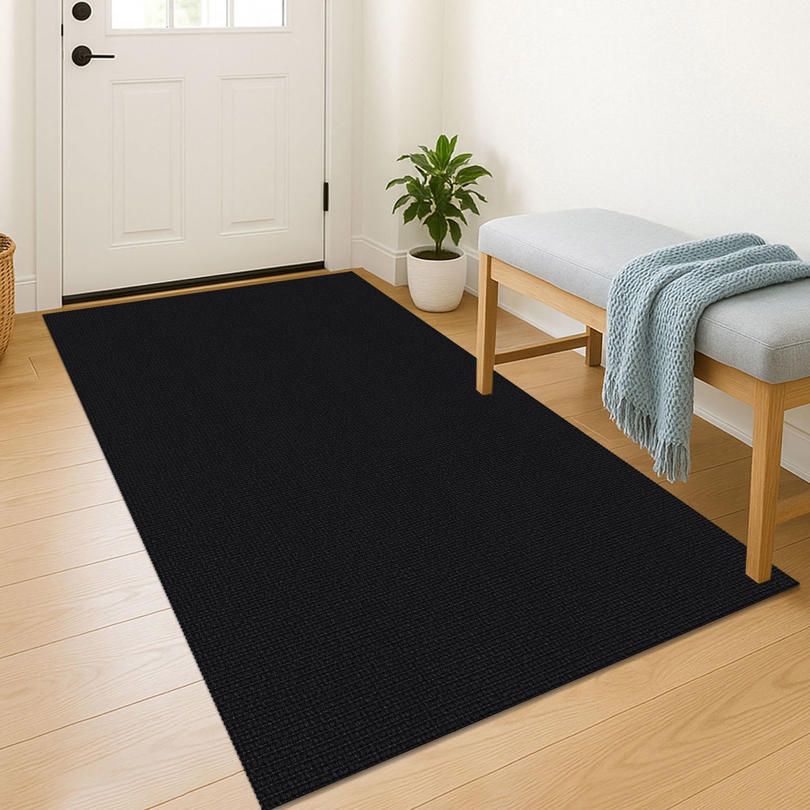 iOhouze Area Rug 3'x5' for Entryway Non Slip Washable Rugs with Rubber Backing Boho Kitchen Rugs for Entryway Entrance Bathroom Kitchen, Black