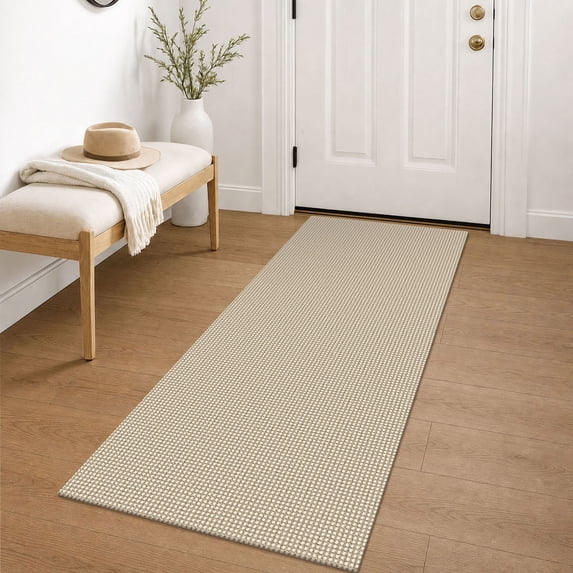 iOhouze Runner Rug for Hallway 2x5 ft Washable Hall Carpet Runner Rubber Backed Hallway Runner Cotton Entryway Runner Rug Floor Runners for Indoor Hallway Bedroom Kitchen, Ivory/Khaki