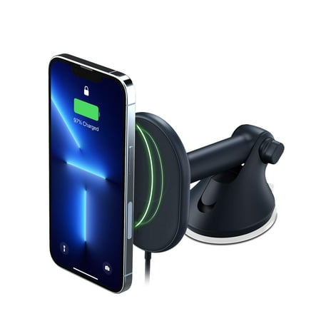 iOttie Velox MagSafe Compatible Magnetic Wireless Charging Dash & Windshield Mount, Black, Plastic