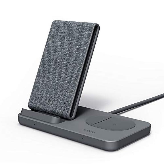iOttie iON Wireless Duo 15W Stand + 5W Pad Qi-Certified Charger 10W Compatible with Made for Google/ Certified by Google, Google Pixel, Pixel Buds | Includes Power Cable & Adapter | Dark Gre