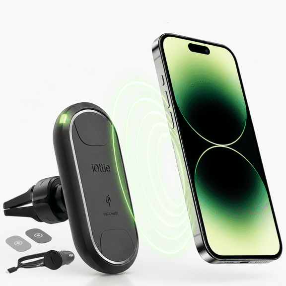 iOttie iTap 2 Magnetic Qi Wireless Air Vent Car Mount – 10W Fast Charging Vent Holder for iPhone 17 & Galaxy S26, with 5ft 2-in-1 Cable & Dual USB Car Charger
