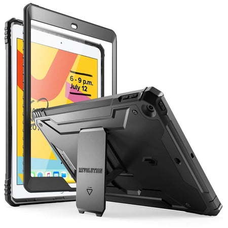 iPad 10.2 2019 Case, Poetic Full-Body Heavy Duty Shockproof Protective Cover with Kickstand, Built-in Screen Protector, Revolution, for Apple iPad 10.2 (2019 Release), Black