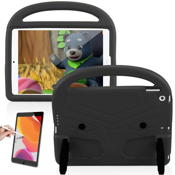 iPad 10.2 2019 Kids Case with Soft Screen Protector, iPad 7th Generation Case, Dteck Kids-Friendly EVA Foam Lightweight Shockproof Handle Kickstand Protecitve Shell Cover,Black