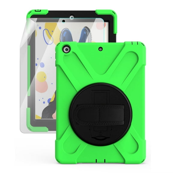 iPad 10.2 2020/2019 Case with Soft Screen Protector, iPad 8th Generation Case, iPad 7th Generation Case, Dteck Heavy Duty Rugged Shockproof Case with 360 Rotating Handle Stand, Green