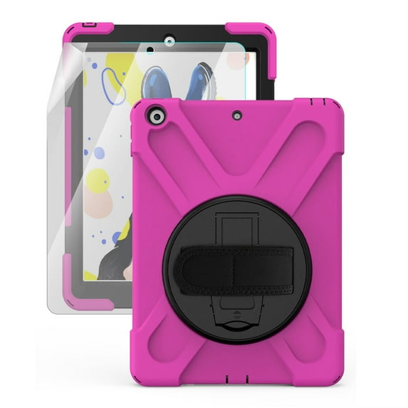 iPad 10.2 2020/2019 Case with Soft Screen Protector, iPad 8th Generation Case, iPad 7th Generation Case, Dteck Heavy Duty Rugged Shockproof Case with 360 Rotating Handle Stand, Rose