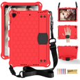 thumbnail image 1 of iPad 10.2 2021 Case with Screen Protector, Dteck Shockproof Case for iPad 9th Gen/ iPad 8th Gen / iPad 7th Gen with Removable Shoulder Strap/Hand Strap/Pencil Holder, Heavy Duty Rugged Case,Red/Black, 1 of 6
