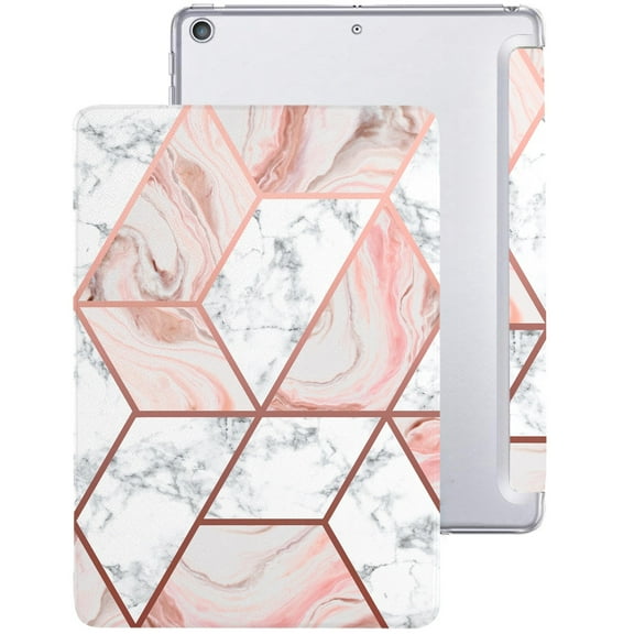 iPad 10.2 9 Gen 2021 8 Gen 2020 iPad 7 Gen 2019 [iPad 9th 8th 7th ] A2602 A2270 A2197 MK663LL/A MK673LL/A MYN62LL/A MW6Y2LL/A Trifold Printed PC Lightweight Protective Clear Back Cover - Marble Pink