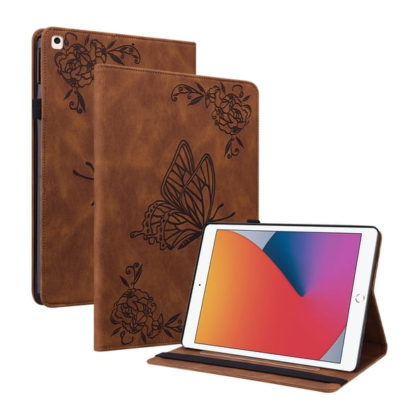 iPad 10.2 Case 2021/2020/2019, TECHCIRCLE Slim Folio Stand Butterfly Premium PU Leather Smart Case with Auto Wake/Sleep & Pencil Holder Magnetic Cover for Apple iPad 9th/8th/7th Generation, Brown