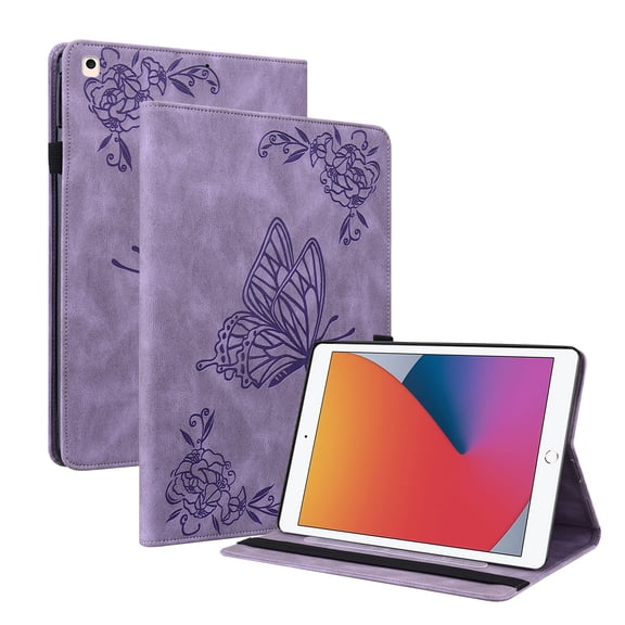 iPad 10.2 Case 2021/2020/2019, TECHCIRCLE Slim Folio Stand Butterfly Premium PU Leather Smart Case with Auto Wake/Sleep & Pencil Holder Magnetic Cover for Apple iPad 9th/8th/7th Generation, Purple
