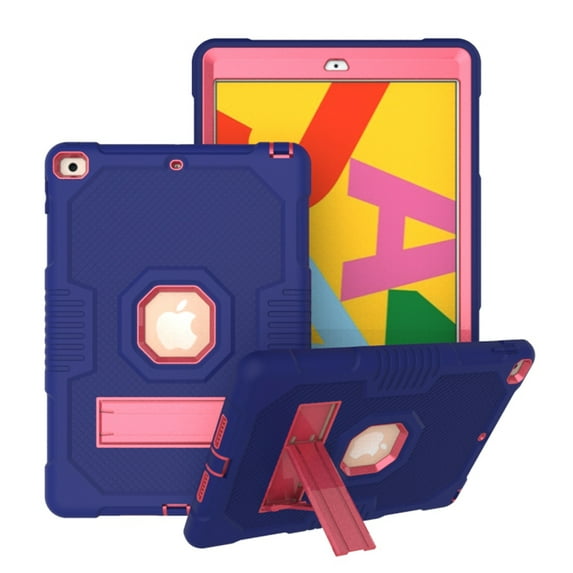 iPad 10.2 Case 7th Generation, Allytech Hybrid Dual Layers Heavy Duty Shockproof Defender Build Kickstand Drop Protection Case Cover for Apple iPad 7th Gen 2019, Navyblue/Rose