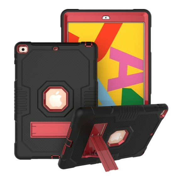 iPad 10.2 Case 7th Generation, Allytech Hybrid Dual Layers Heavy Duty Shockproof Defender Build Kickstand Drop Protection Case Cover for Apple iPad 7th Gen 2019, Black/Rose