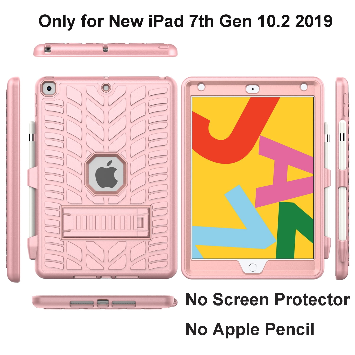 iPad 10.2 Case 7th Generation with Pencil Holder, Allytech Hybrid Dual Layers Heavy Duty Shockproof Defender Build Kickstand Drop Protection Case Cover for Apple iPad 7th Gen 2019,Pink