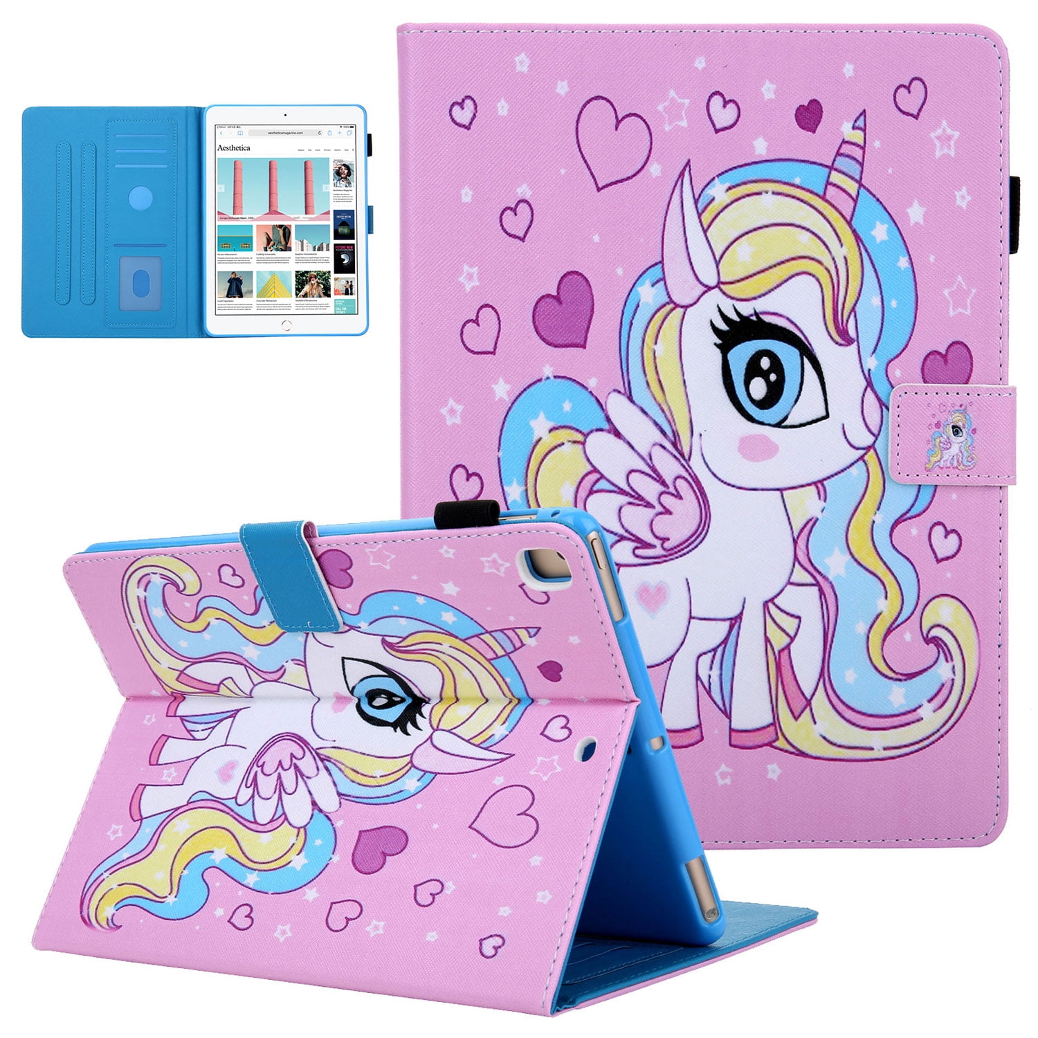 iPad 10.2 Case for iPad 8th 7th Gen 2020 2019, Allytech PU Leather Slim Protection Smart Cover Auto Sleep Wake Pencil Holder Muilt Angle Stand Folio Flip Cover for Apple iPad 10.2",Colorful Unicorn