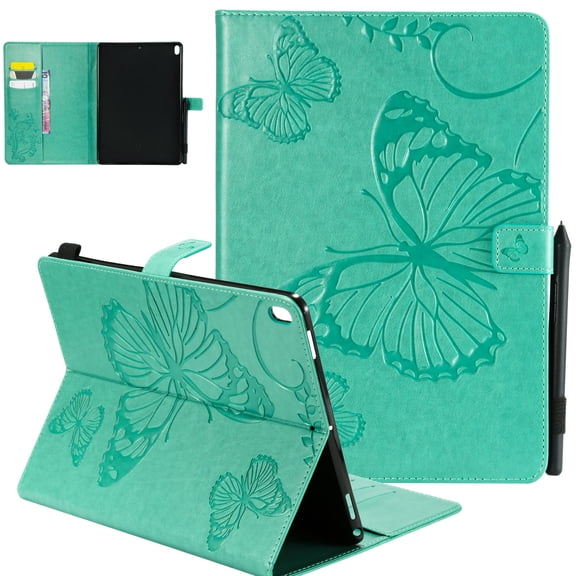 iPad 10.2" Case 8th 7th Generation, Allytech Slim Fit Folio Flip PU Leather Butterfly Embossed Smart Cover Auto Sleep Wake Protection TPU Back Cover Case for Apple iPad 10.2-inch 2020 2019, Green