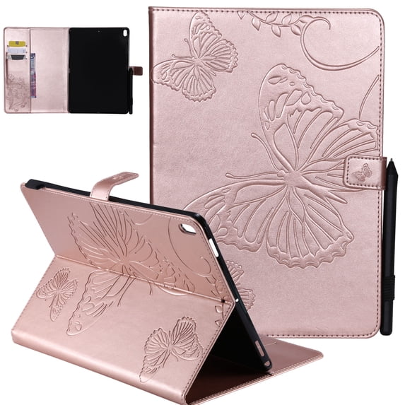 iPad 10.2" Case 8th 7th Generation, Allytech Slim Fit Folio Flip PU Leather Butterfly Embossed Smart Cover Auto Sleep Wake Protection TPU Back Cover Case for Apple iPad 10.2-inch 2020 2019, Rosegold