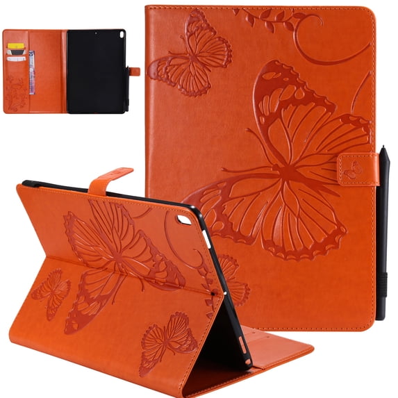 iPad 10.2" Case 8th 7th Generation, Allytech Slim Fit Folio Flip PU Leather Butterfly Embossed Smart Cover Auto Sleep Wake Protection TPU Back Cover Case for Apple iPad 10.2-inch 2020 2019, Orange