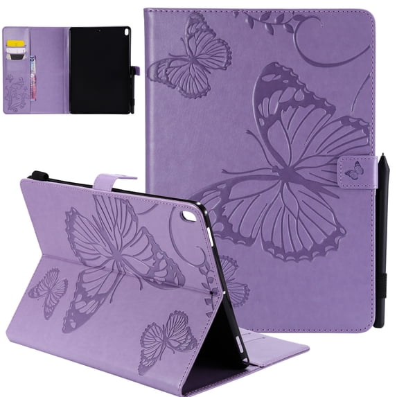 iPad 10.2" Case 8th 7th Generation, Allytech Slim Fit Folio Flip PU Leather Butterfly Embossed Smart Cover Auto Sleep Wake Protection TPU Back Cover Case for Apple iPad 10.2-inch 2020 2019, Purple