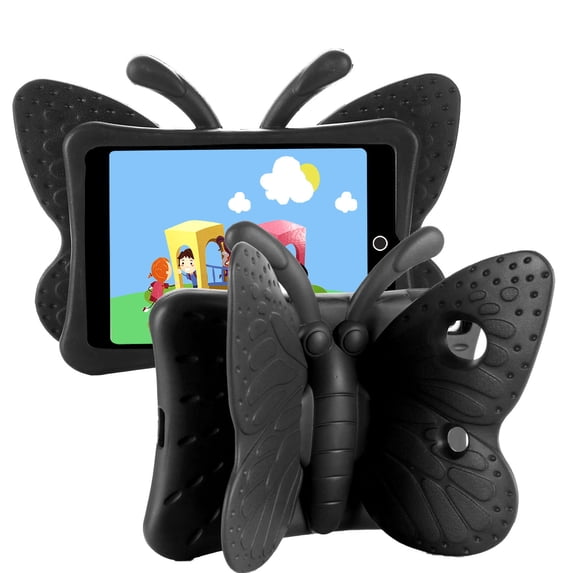 iPad 10.2 Case (9th/8th/7th Generation, 2021/2020/2019 Release), Kids Friendly Shockproof Butterfly Wing Kickstand Rugged Light Weight EVA Protective Cover, Black
