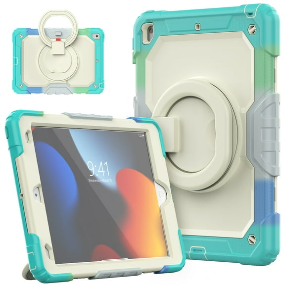 iPad 10.2 Case with Built-in Screen Protector, iPad 9th Gen Case/iPad 8th Gen Case/iPad 7th Gen Case, Dteck Heavy Duty Rugged Full Body Shockproof Case  with 360 Ring Holder Grip,Camouflage Blue