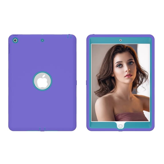 iPad 10.2 Case for Kids, Allytech Heavy Duty Protection 3 Layers Shockproof Impact Resisant Back Cover with Screen Protector Film Case for Apple iPad 10.2" 2019 Released, Purple/Blue