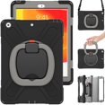 thumbnail image 1 of iPad 10.2 Case with Screen Protector + Shoulder Strap, Dteck Heavy Duty Hybrid Rugged Shockproof Case 360 Rotatable Portable Handle Kickstand Cover for iPad 8th Gen/iPad 7th Gen,Black+Gray, 1 of 6