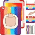 thumbnail image 1 of iPad 10.2 Case with Screen Protector + Shoulder Strap, Dteck Heavy Duty Hybrid Rugged Shockproof Case 360 Rotatable Portable Handle Kickstand Cover for iPad 8th Gen/iPad 7th Gen,Rainbow Red, 1 of 6