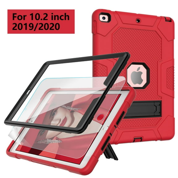 iPad 10.2 Case with Soft Screen Protector, iPad 8th Generation Case, iPad 7th Generation Case, Dteck Heavy Duty Hybrid Rugged Shockproof Case with Kickstand for iPad 10.2-inch 2020/2019, Red