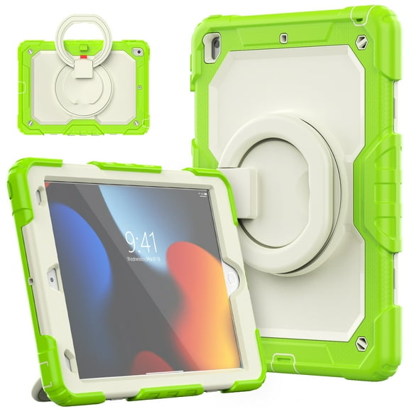 iPad 10.2 Case iPad 9th Gen 2021/iPad 8th Gen 2020/iPad 7th Gen 2019 Case,Rugged Protective Case with Tempered Glass Film 360° Rotatable Kickstand Handle Kid Proof Case for iPad 10.2",Green