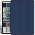 thumbnail image 1 of iPad 10.2 Inch 9 8 7 2021 2020 2019 [iPad 9th / 8th / 7th Gen ] A2197 A2270 A2602 Smart Magnetic Trifold Printed Pencil Holder Transparent Soft Silicone TPU Back Cover - Navy Blue, 1 of 7