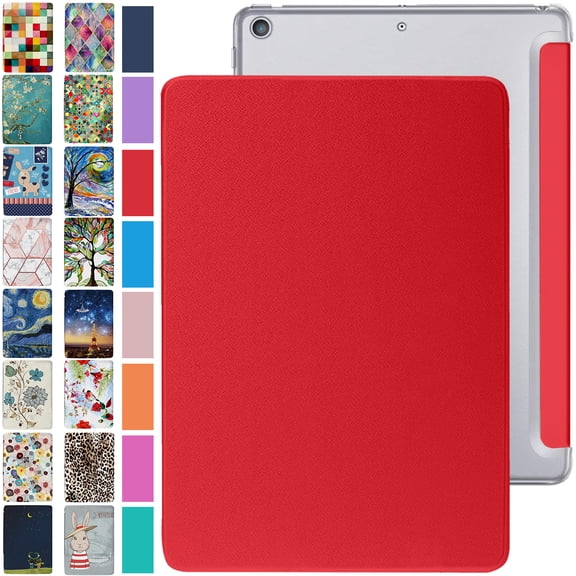 iPad 10.2 Inch 9 Gen 2021 8 Gen 2020 iPad 7 Gen 2019 [iPad 9th 8th 7th ] A2602 A2270 A2197 MK663LL/A MK673LL/A MYN62LL/A MW6Y2LL/A Trifold PC Smart PU Leather Protective Hard Back Cover - Red