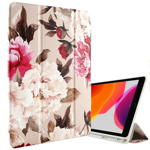 iPad 10.2 Tri-fold Case, iPad 8th Gen / iPad 7th Gen Case, Slim Fit Floral Pattern Magnetic Folio Tri-fold Stand Case With Auto Wake Sleep, Full Body Protective Cover, Flower in Pink