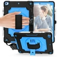 thumbnail image 1 of iPad 10.2-inch 2020/2019 Case with Soft Screen Protector, Dteck 3 in 1 Hybrid Rugged Shockproof Kickstand Case with 360 Rotating Hand Strap, Shoulder Strap for iPad 8th Gen/iPad 7th Gen, Black/Blue, 1 of 6