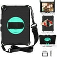 thumbnail image 1 of iPad 10.2 inch Case 2020/2019, iPad 8th / 7th Generation Case, 10.5" iPad Pro / iPad Air 3 Case, Dteck Heavy Duty Shockproof Case + Pencil Holder Rotating Kickstand Hand/Shoulder Strap, Black+Mint, 1 of 6