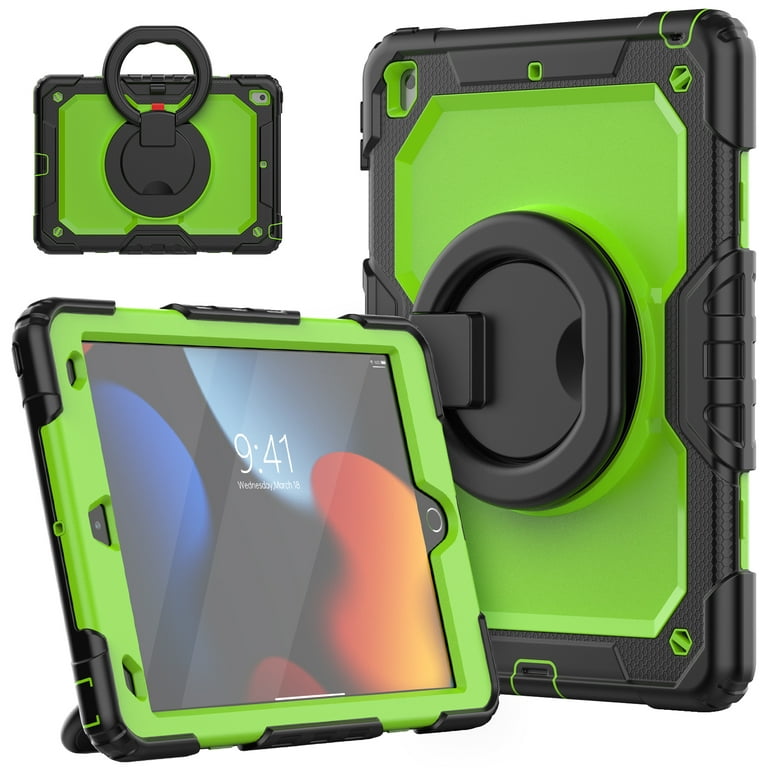 iPad 9th Gen 10.2 Inch 2021 Three Layer Full Body Protection Shockproof  Protective Cover with Pencil Holder Green