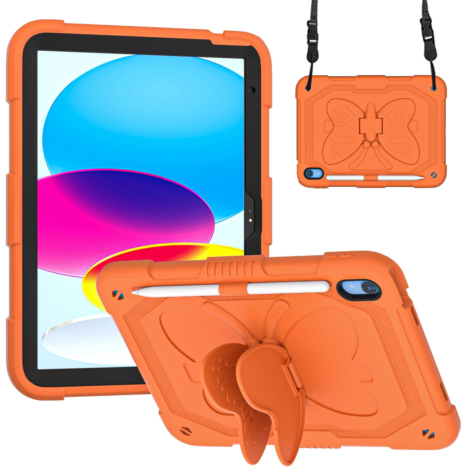 iPad 10 2022 Kid Case iPad 10.9 10th Gen Pretty Butterfly Case, Crossbody  Strap EVA Foam Full Cover iPad 10 10.9 Kids case with Stand Pencil Holder