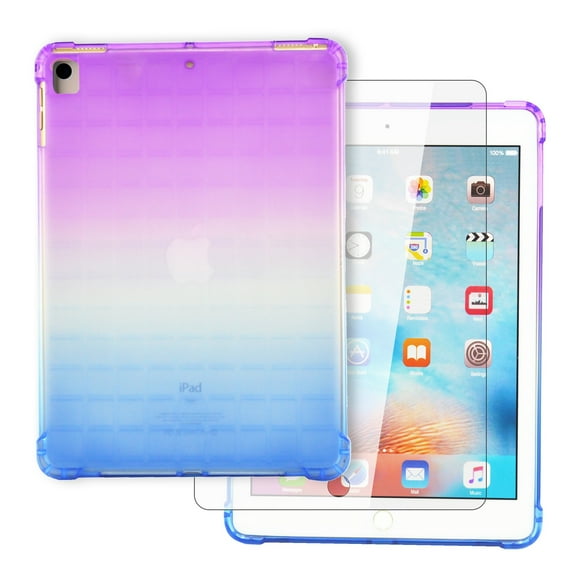 iPad 10.5 Case with Tempered Glass Screen Protector, Dteck Lightweight Ultra Thin Gradient Clear Case Slim Fit Soft TPU Protective Cover For iPad Air 3 / Pro 10.5 inch, Purple/Blue