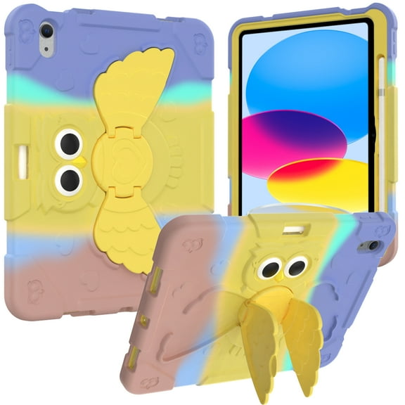 iPad 10.9" 10th Gen Case for Kids, Allyteh Built-in Pencil Holder Child-Proof Bumper Rotatable Kickstand Shockproof Case for Apple iPad 10 2022(10th Gen) Model A2696/ A2757/ A2777, Yellow