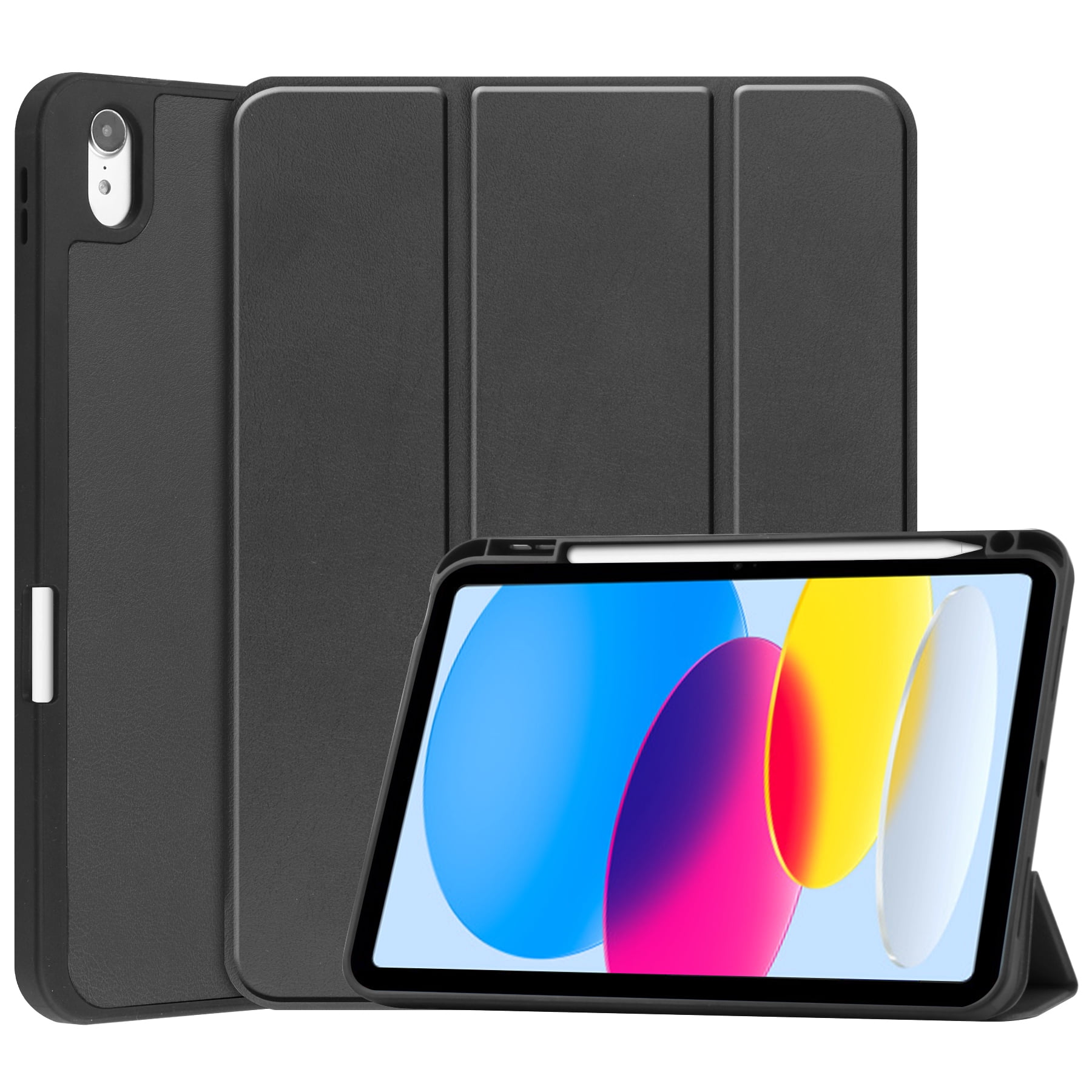 iPad 10.9 Case, iPad 10th Generation Case, iPad 2022 Case 10.9" Tri-fold - Alltyech Multi Angle Stand Auto Sleep Wake Protective with Pencil Holder Case Cover for Apple iPad 10.9" 2022 - Black